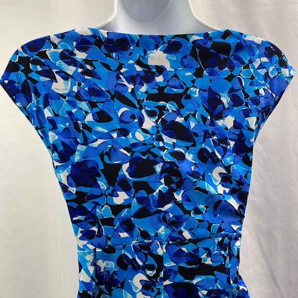 London Style Collection Blue Print Stretchy Faux Wrap Dress, Size 4 - Picture 6 of 13